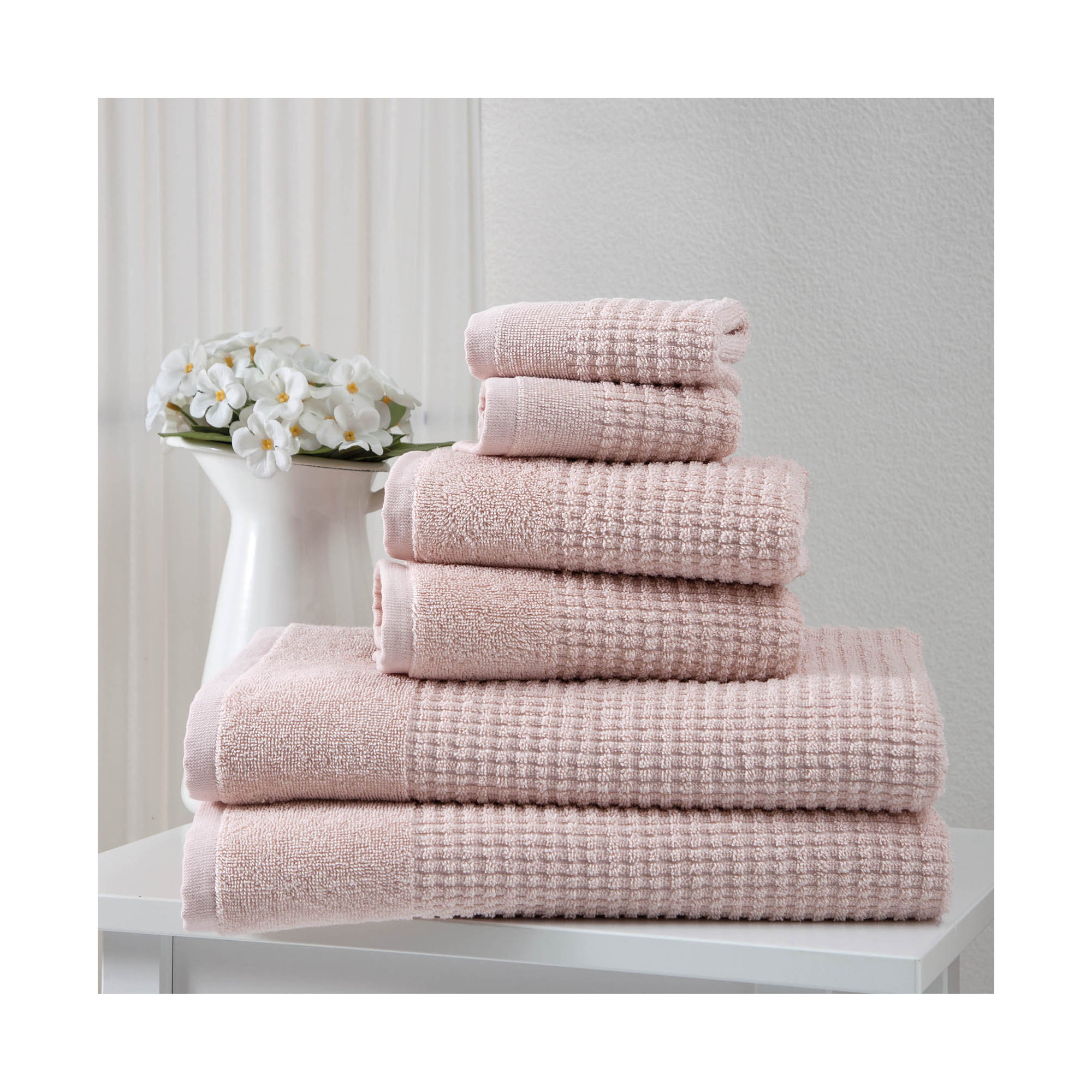 Earline 6 Piece Turkish Cotton Towel Set, Pink