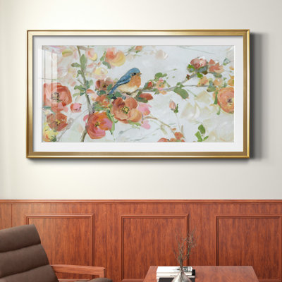 Bluebird Spring Day I - Natural History Print, Matted and Framed Under Acrylic Glass, Study and Living Room Wall Art