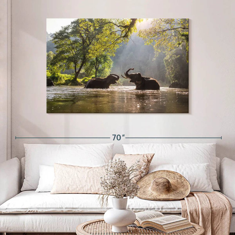 Brampt River Splashing Elephants, 32" H x 48" W