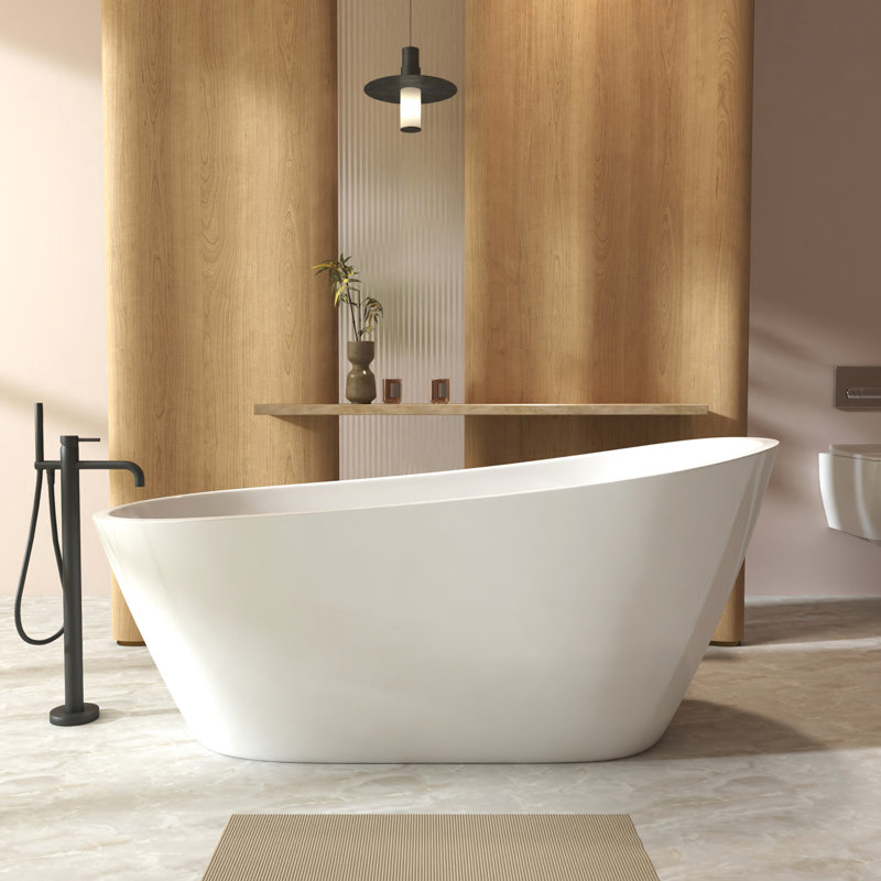 67" Special - Shaped Freestanding Bathtub In Oval Shape, Gloss White Polished Finish, Overflow And Pop Up Drain, Ce & , Acrylic Soaking Tub For Modern Bathrooms