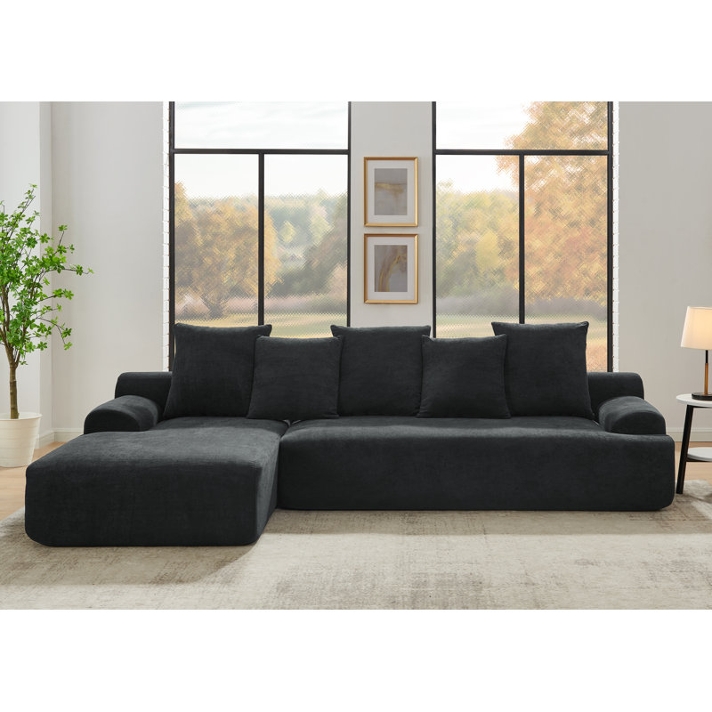 Modern Upholstered L-Shape Sectional Sofa, Black