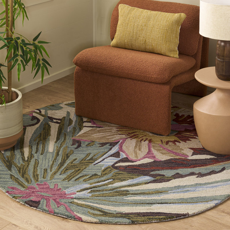Tapis floral en laine touffeté à la main Arber Jardin, Rond 5 pi