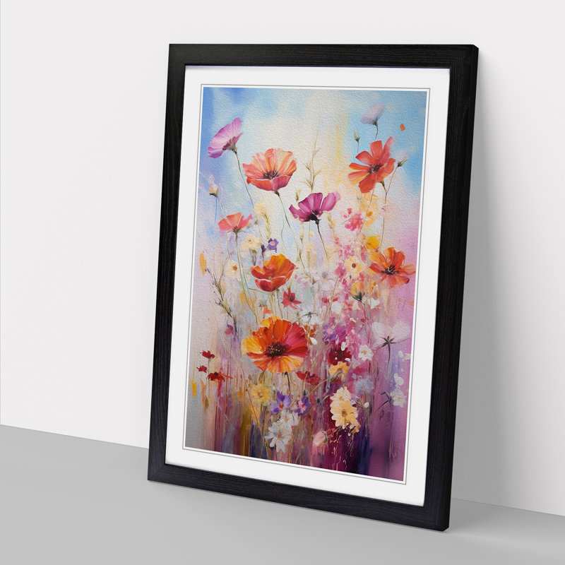 Wildflowers Gestural No.3 - Single Picture Frame Print on Wood, Black Framed, 64cm H x 46cm W