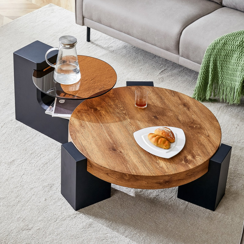 The Detachable Double-Decker Coffee Table, Natural, Black