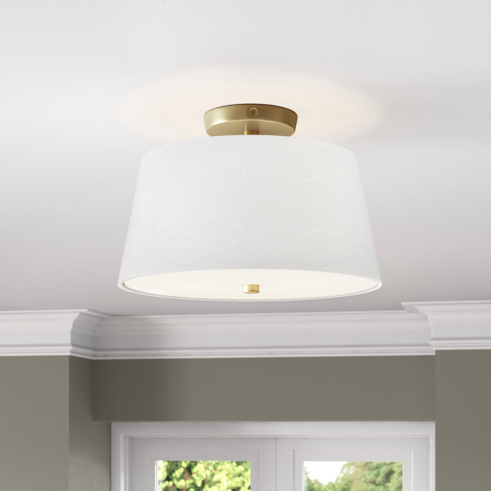 Caper 2 Light Flush Mount, Lacquered Brass