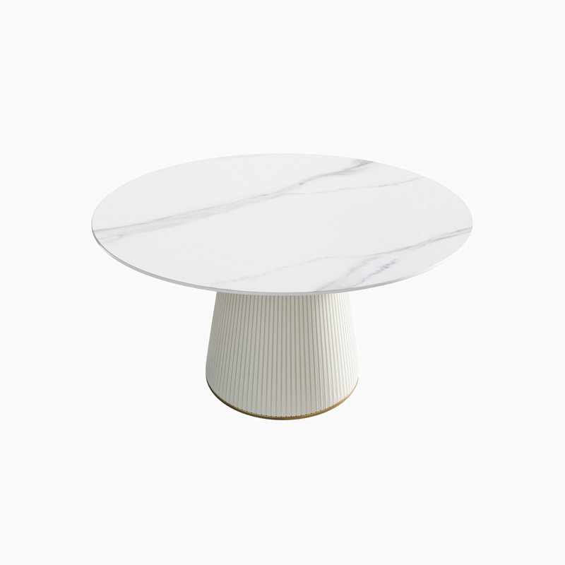 Iconie Round Stone Top Dining Table, 53.15" W x 53.15" L, White