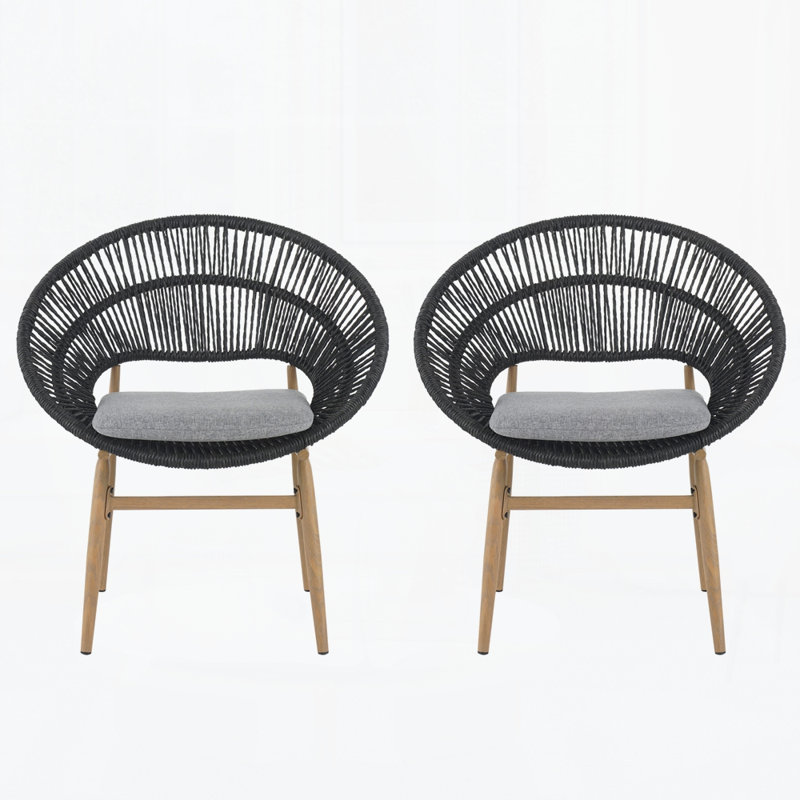 Chaise d'extérieur en osier, ensemble de 2, Coussin gris / cadre gris foncé