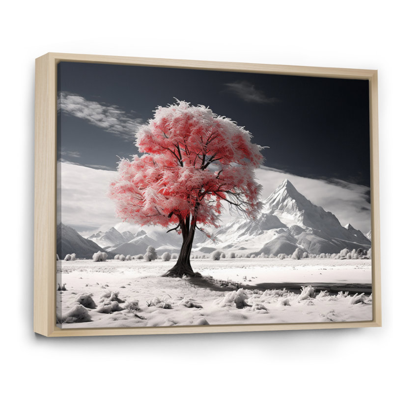 «Red Tree Symphony in Winter II», reproduction sur toile, H 24 po x l 32 po x P 1 po, Cadre naturel flottant