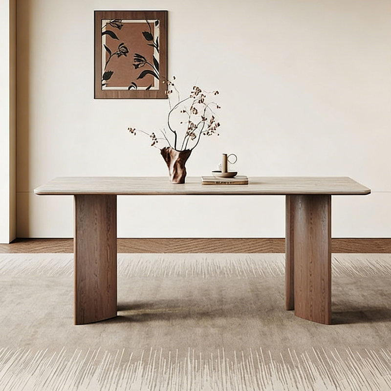 Table Mid-Century rectangulaire en bois et pierre, 29.5"H x 70.9"L x 35.4"W