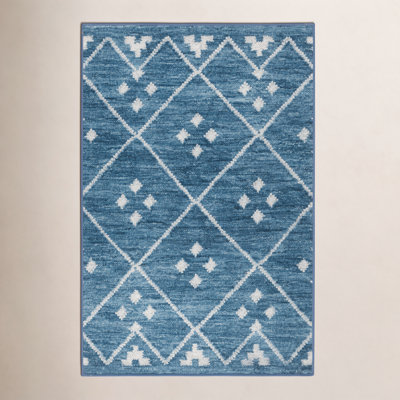 Kota Indigo Machine Washable Geometric Rug