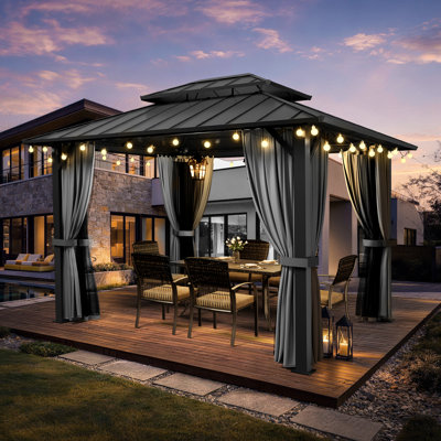 Auvent de pavillon rigide en aluminium 10 pi x 12 pi avec double toit et moustiquaire
