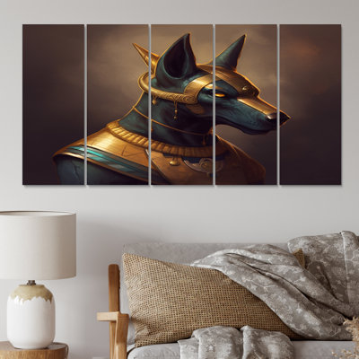 Rétro Anubis ancien égyptien Jackal God - reproduction d'art sur toile égyptienne - 5 panneaux égaux