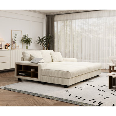 Corduroy Fluffy Living Room Chair, Oversized Beige Double With Solid Wood Construction And Soft Padding Lounge