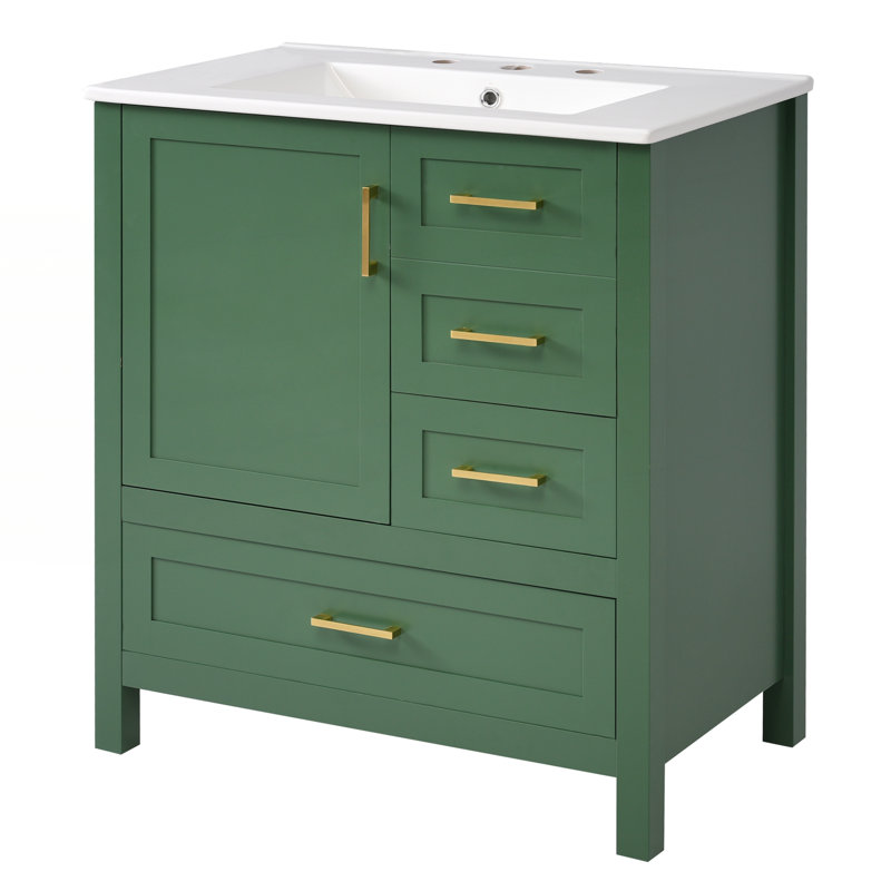Ensemble de meuble-lavabo 30 po avec lavabo, Vert, Or