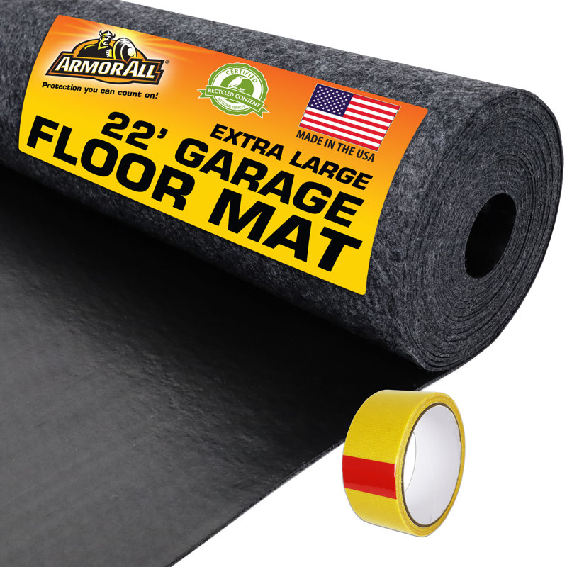 Armour All Original Garage Floor Mat, (22' x 8'10"), Protects Surfaces, Transforms Garage, Absorbent/Waterproof/Durable (Includes Double Sided Tape) (USA Made) (Charcoal)