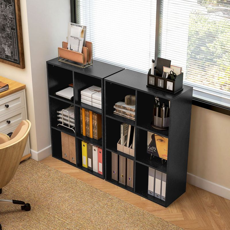 Ravyn 3 Tier Bookshelf with 6 Open Storage Compartments, Black