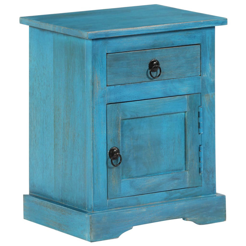 August Grove® Bedside Table Solid Mango Wood 15.7"X11.8"X19.7" Blue