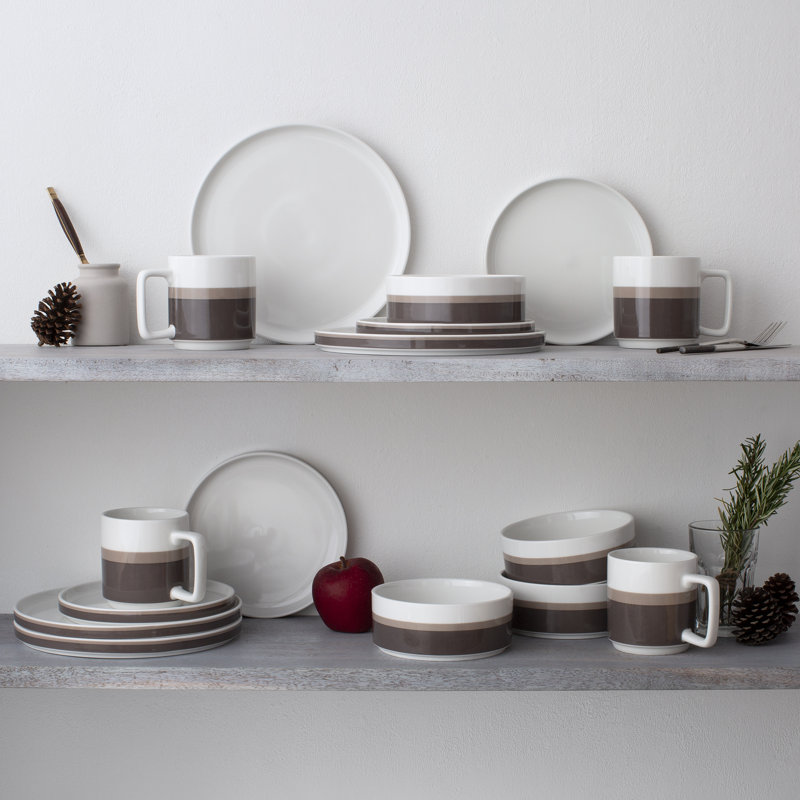 Noritake ColorStax Stripe 16-Piece Dinnerware Set, Service for 4, Brown