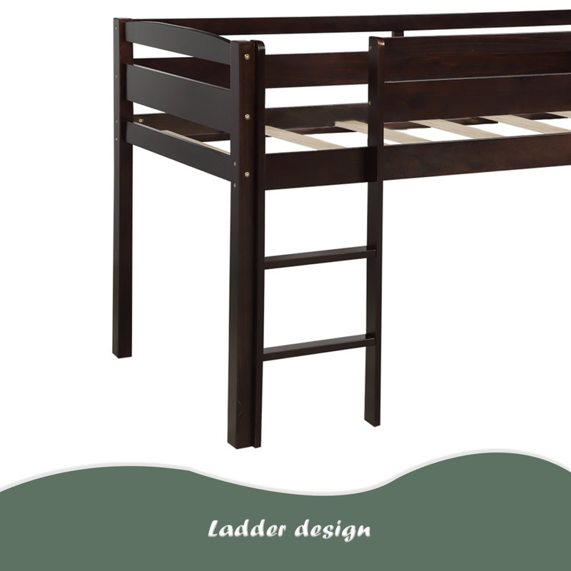 Twin Wood Loft Bed Low Loft Beds With Ladder,Twin, Espresso