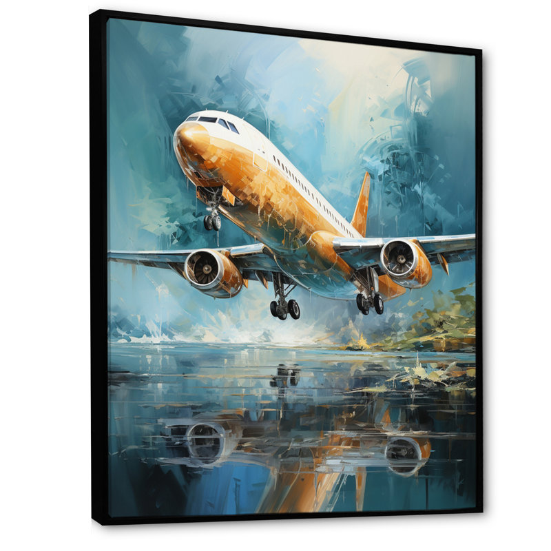 Plane Flight Reflection On Lake - Plane Wall Decor, H 44 po x l 34 po x P 1,5 po, Cadre flottant noir