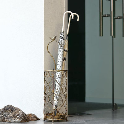 Porte-parapluies, poignée en fonte et ramasse-gouttes, or antique