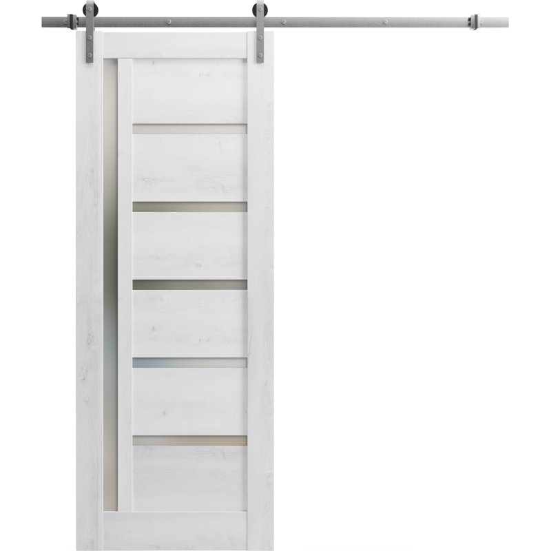 Porte de grange en bois lambrissé sans trousse de quincaillerie d’installation, 24 po x 96 po, Blanc nordique