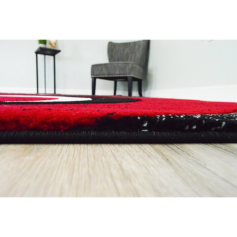 Mccampbell Abstract Area Rug, Runner 2'2" x 7'4", Red/Black/Gray