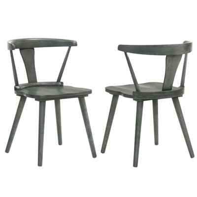 Paire de chaises de cuisine et de salle à manger rustiques en bois d'hévéa massif de couleur grise avec instructions d'assemblage faciles à suivre