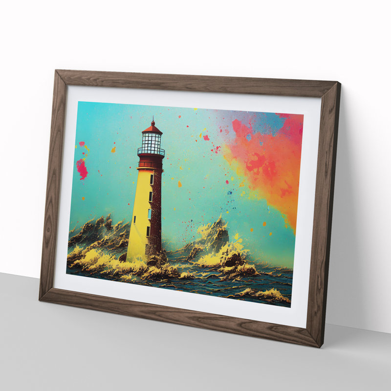 Lighthouse Splash Vol.1 1 Piece Single Picture Frame Painting, 46cm H x 64cm W x 2cm D, Walnut