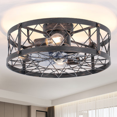 20 in Caged Flush Mount Ceiling Fan with Light, Remote and Bluetooth App Control