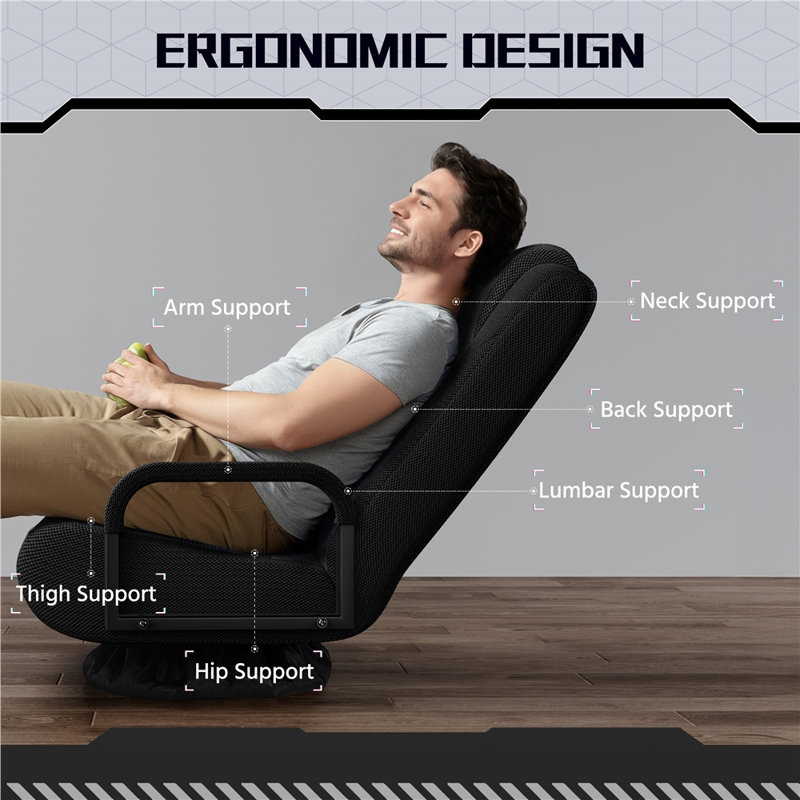 Swivel & Folding Floor Gaming Chair, Black