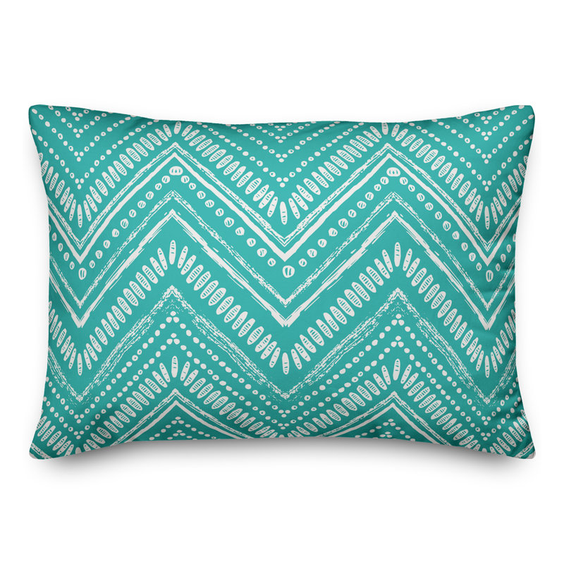 Chevron Outdoor Throw Pillow, No Fill, Cream/Teal