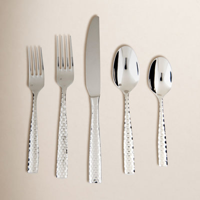 Lucca Faceted 5 Piece 18/10 Stainless Steel Flatware Set, Service for 1