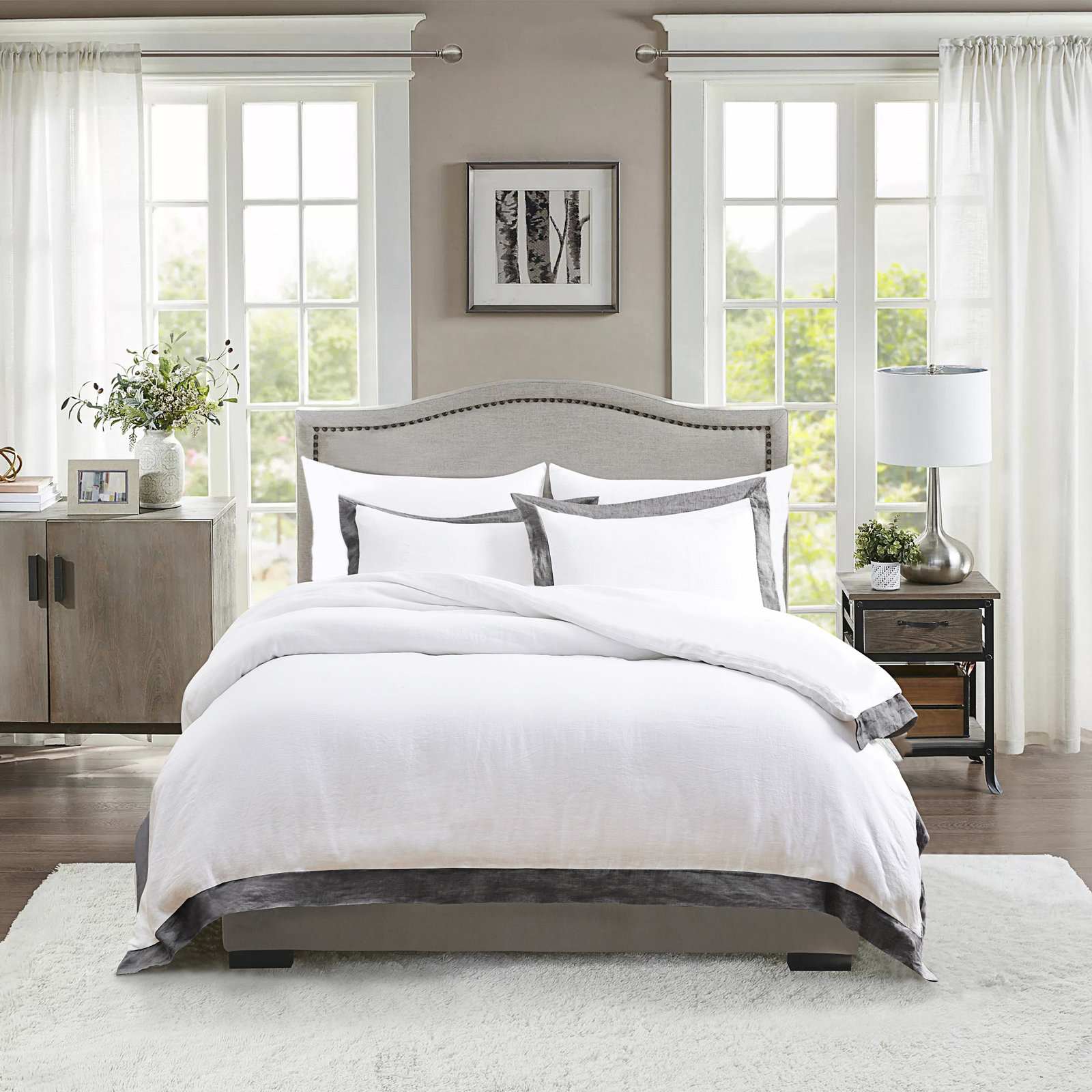 Benni Linen Duvet Cover Set, Queen Duvet Cover + 2 Standard Shams, Dark Gray