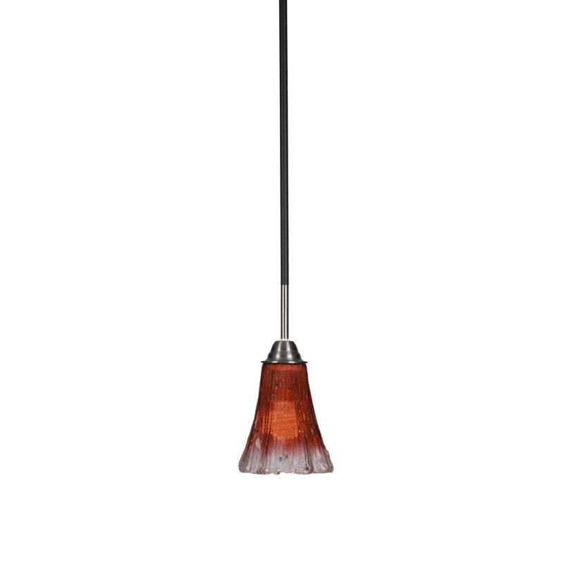 Luminaire suspendu à tige avec verre 5,5 po Achen Paramount, Cristal givré, Noir mat/nickel brossé