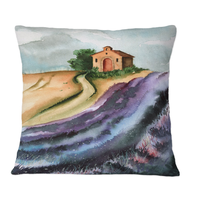Coussin Lavender Field With A Small House, 18 po x 18 po
