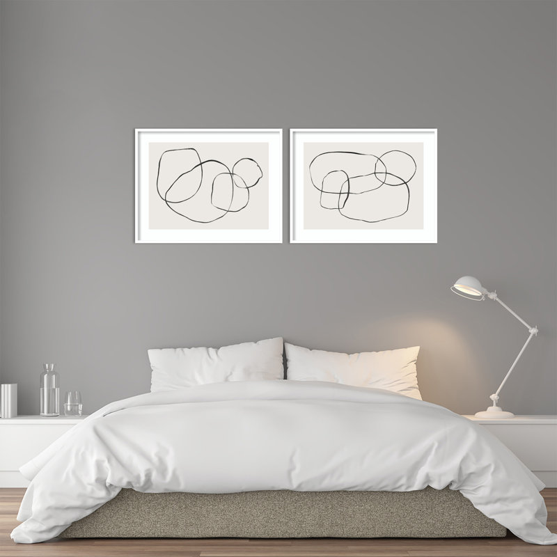 «Lilibeth Modern Circles - lot de 2» par Teju Reval, impressions murales encadrées, H 19 po x l 53 po x P 0,88 po, Cadre noir
