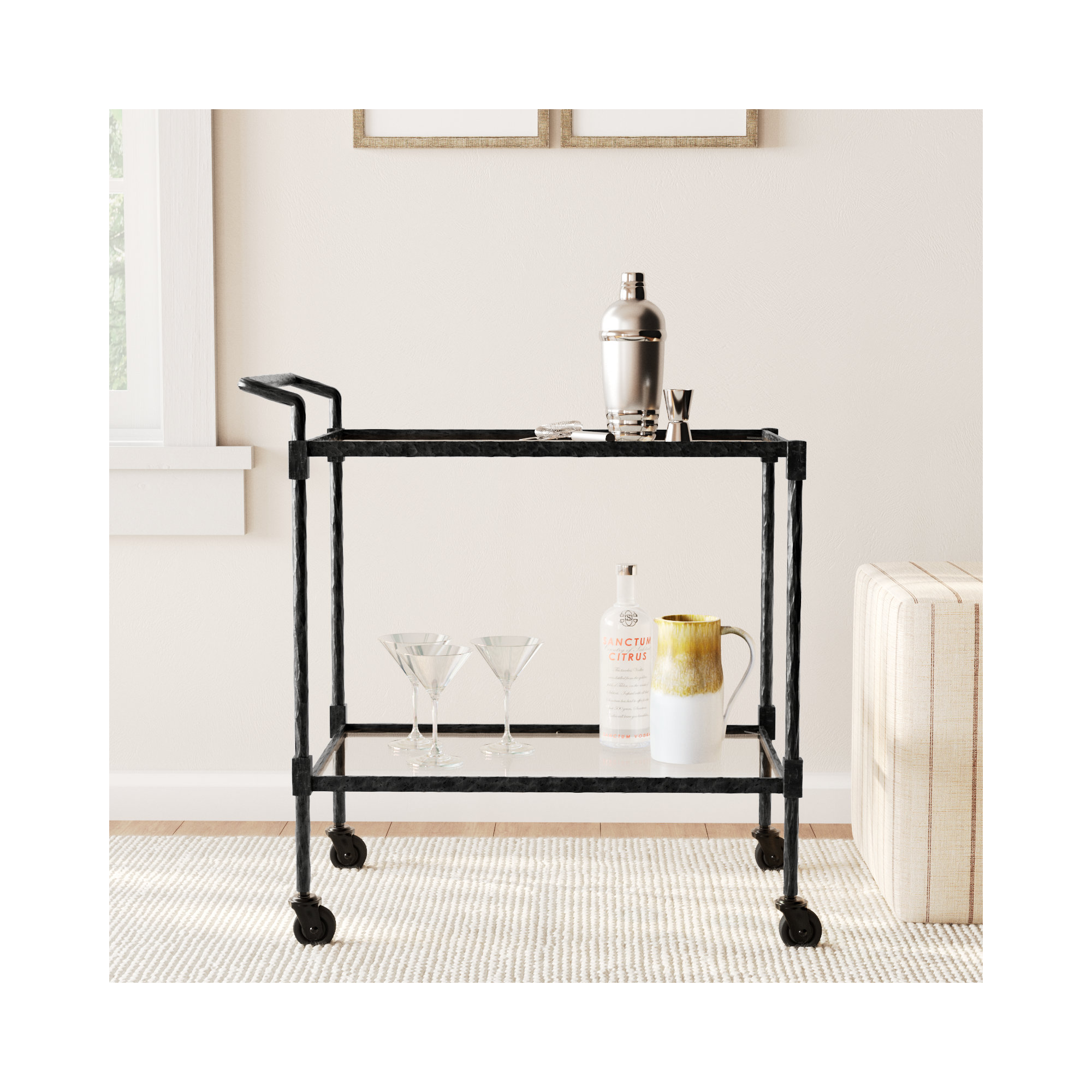 Claudia Metal and Glass Bar Cart