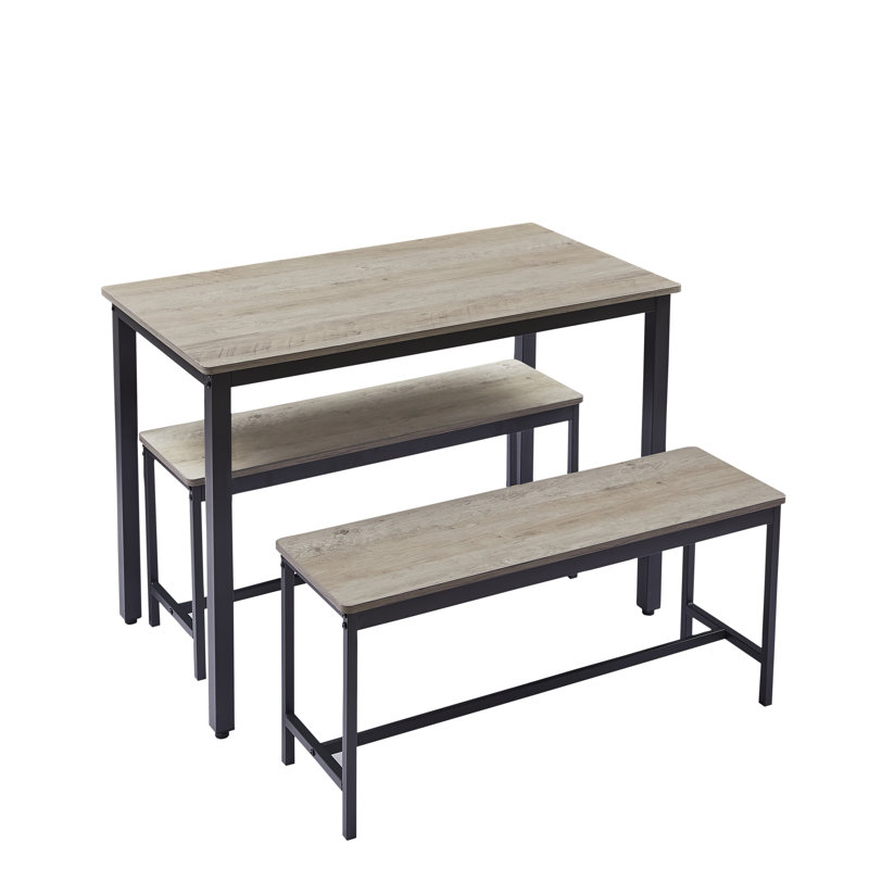Ensemble de salle à manger à hauteur de comptoir industriel 4 pièces, table en bois gris de 43 pouces et 2 bancs pour petits espaces