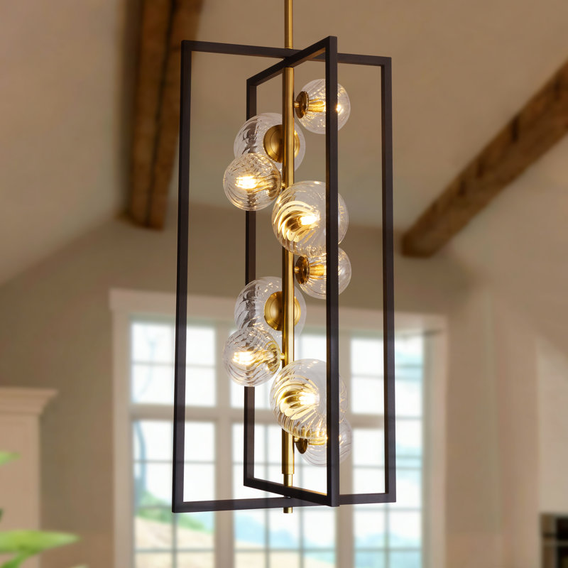 Lustre en forme de globe 9 lumières Modern - noir et or avec verre transparent