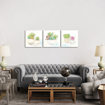 Sweet Succulent Pots Triptych - ensemble d'art mural sur toile - Toile tendue (ensemble de 3)