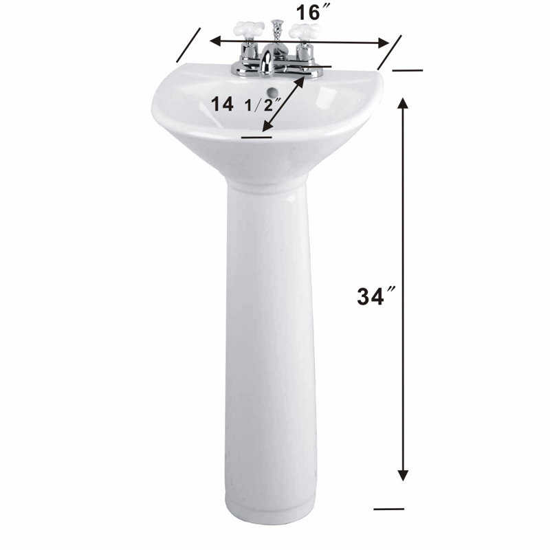 Petit lavabo sur pied blanc Ondine avec robinet noir de 4 pouces et drain