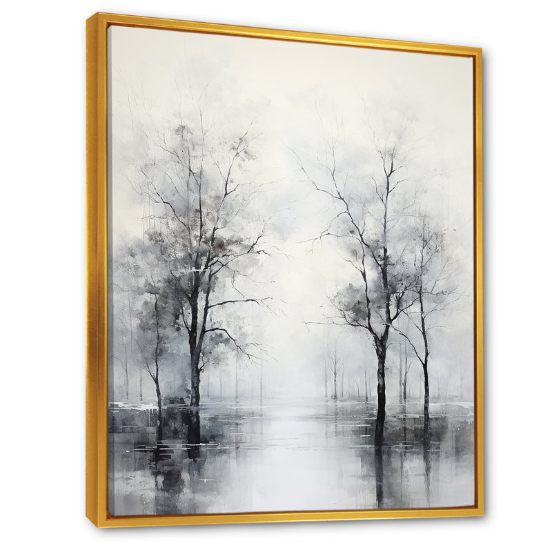 Monochromes de forêt mystique, impression sur toile, Cadre flottant doré, H 40 po x l 30 po x P 1,5 po