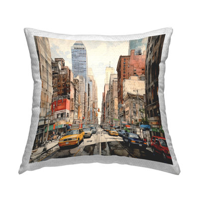 Busy Metropolis Scene Outdoor Printed Pillow by RB