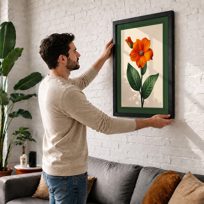 Orange Bloom With Stamens Botanical - Print, A1 - 84.1 x 59.4 cm, White