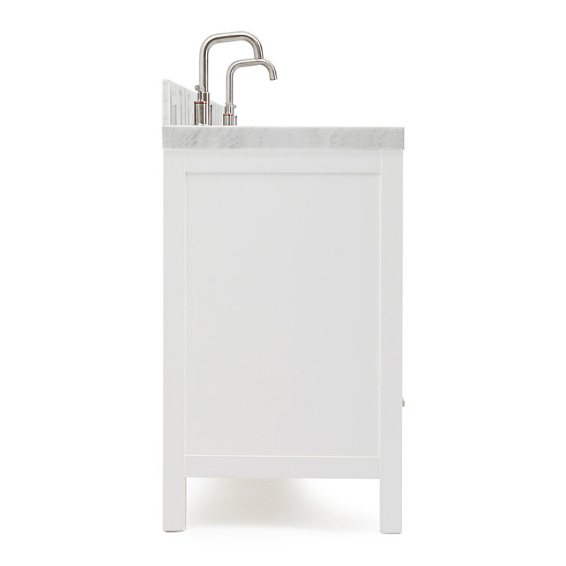Cambridge 72'' Solid Wood Double Bathroom Vanity in White, with 2'' Carrara Marble Top, Center, Rectangle Sink, Rectangle