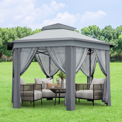 Ensemble de meubles de patio en rotin 4 pièces, ensemble de conversation extérieur en osier PE avec structure en fer, table en verre et coussins lavables, pour cour, porche, cour, gris