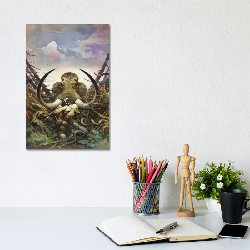 The Mammoth by Frank Frazetta - Painting on Canvas, Wrapped Canvas, 101.6 cm H x 66.04 cm W x 3.175 cm D
