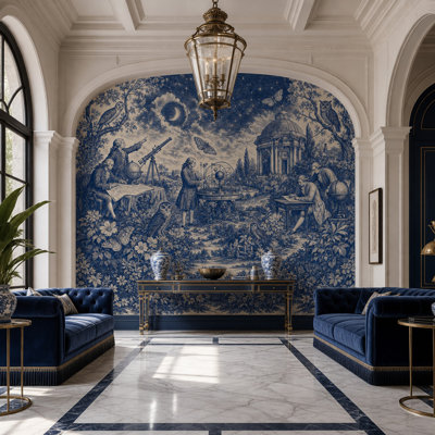 Blue Toile Wallpaper Night Sky Astronomy Removable Wall Decor