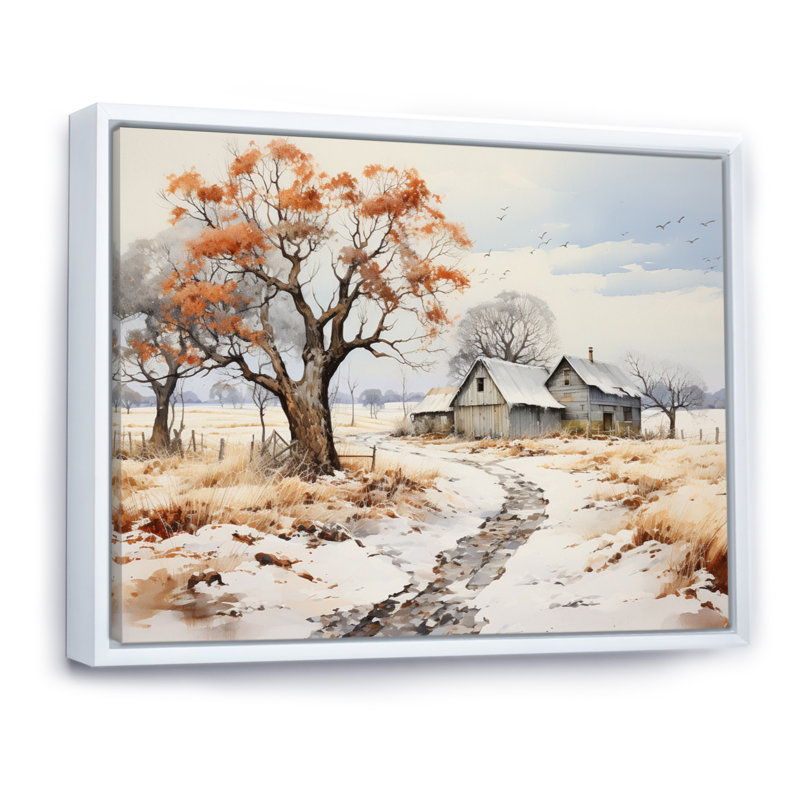 Martise Farmhouse Farmstead Winter Pointillism II - impression, H 12 po x l 20 po x P 1 po, Cadre flottant blanc